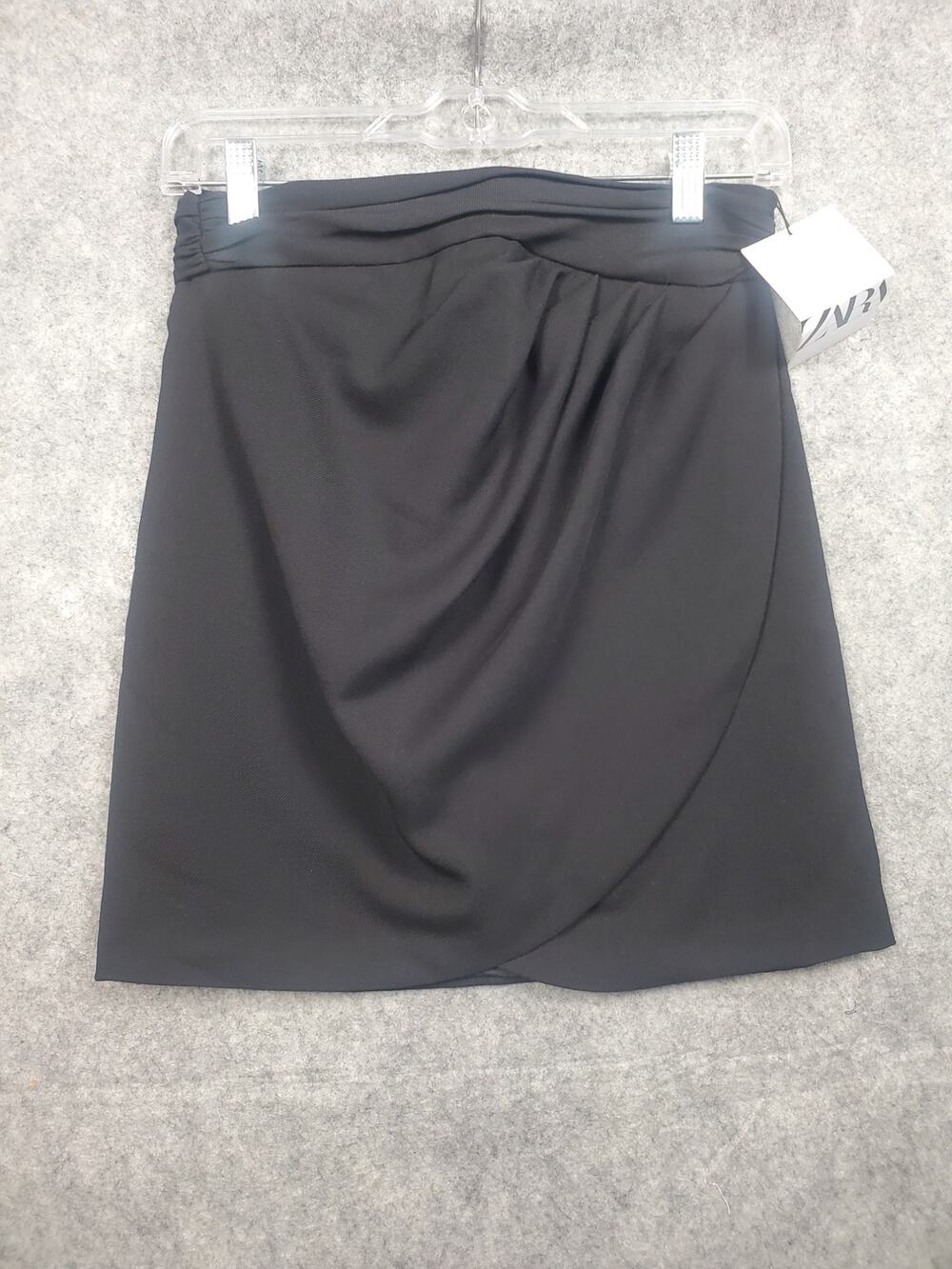 NWT Women's Zara Size Small Black Cross Front Mini Skirt